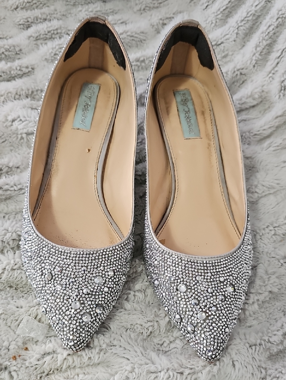 Betsey Johnson Silver Crystal Pointed Toe Flats
